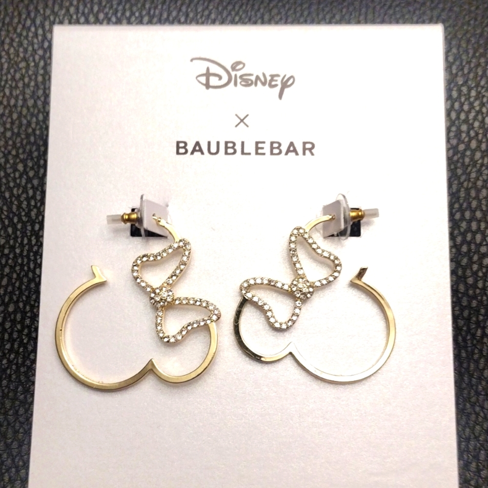 Disney Baublebar Gold Tone Minnie Hoop Earrings with Crystals